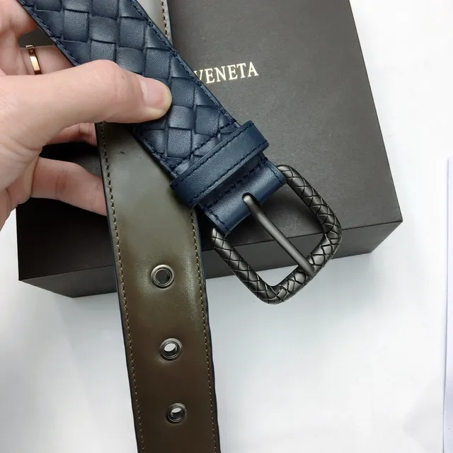 Bottega Veneta Intrecciato حزام أزرق بحري فضي منسوج مقبض مستطيل جلدي حزام 8