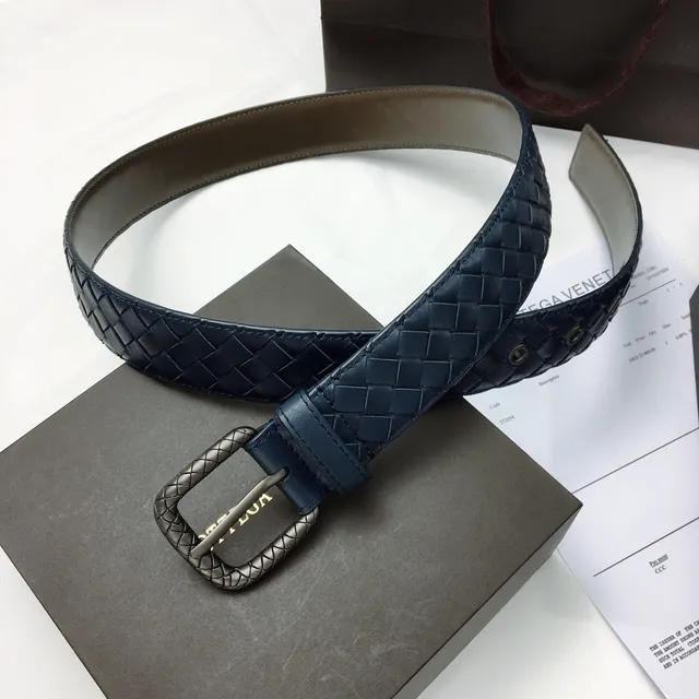 Bottega Veneta Intrecciato حزام أزرق بحري فضي منسوج مقبض مستطيل جلدي حزام 9