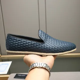 Bottega Veneta Navy Beige Intrecciato Woven Leather Espadrille Sole Loafer