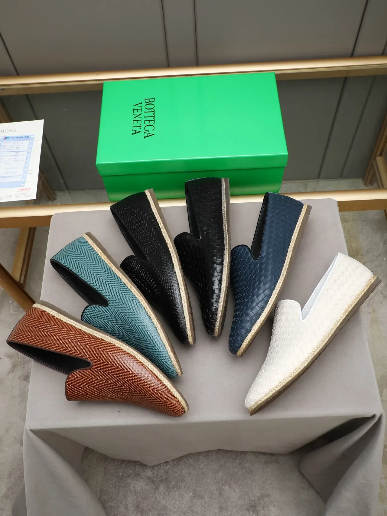 Bottega Veneta Navy Beige Intrecciato Woven Leather Espadrille Sole Loafer 2