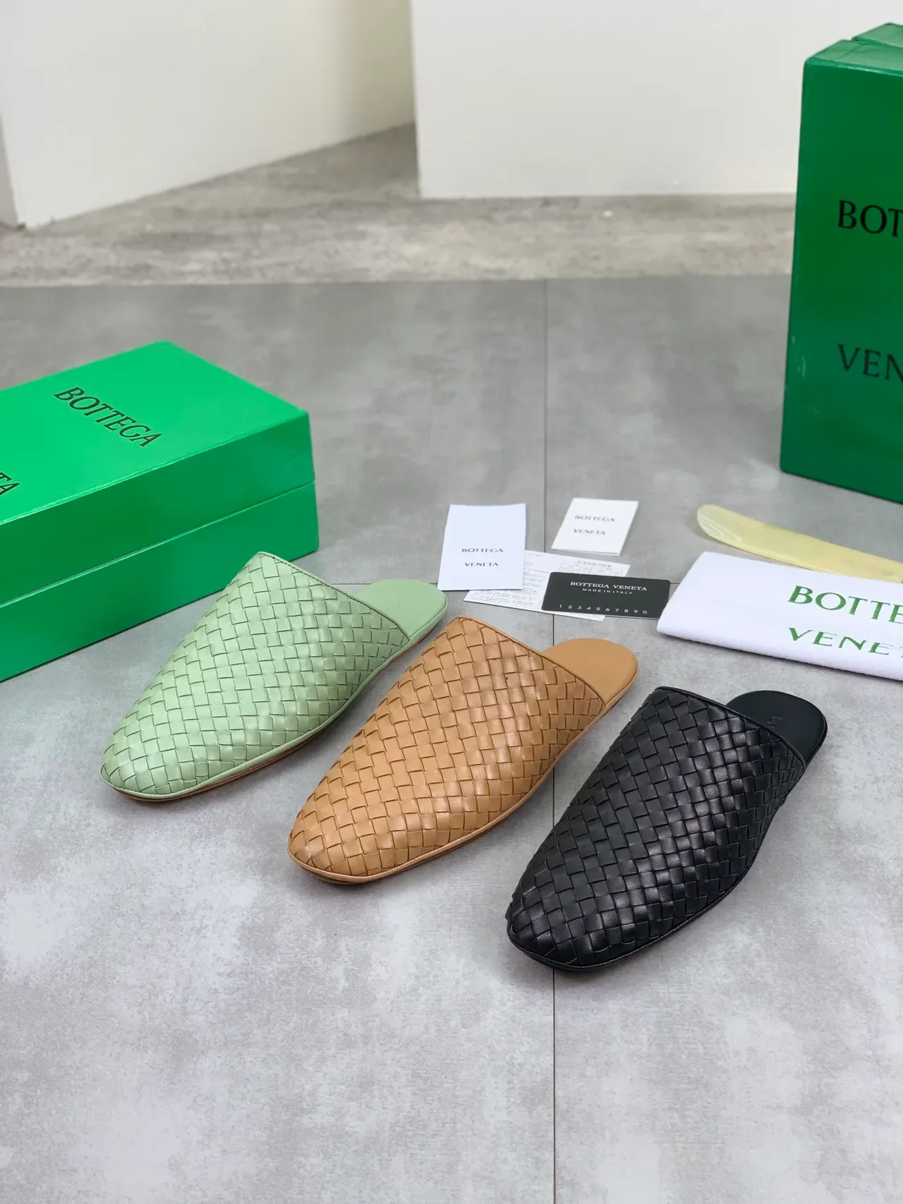 Bottega Veneta Sardine Green Woven Intrecciato Leather Backless Slip-On Casual Shoes 2