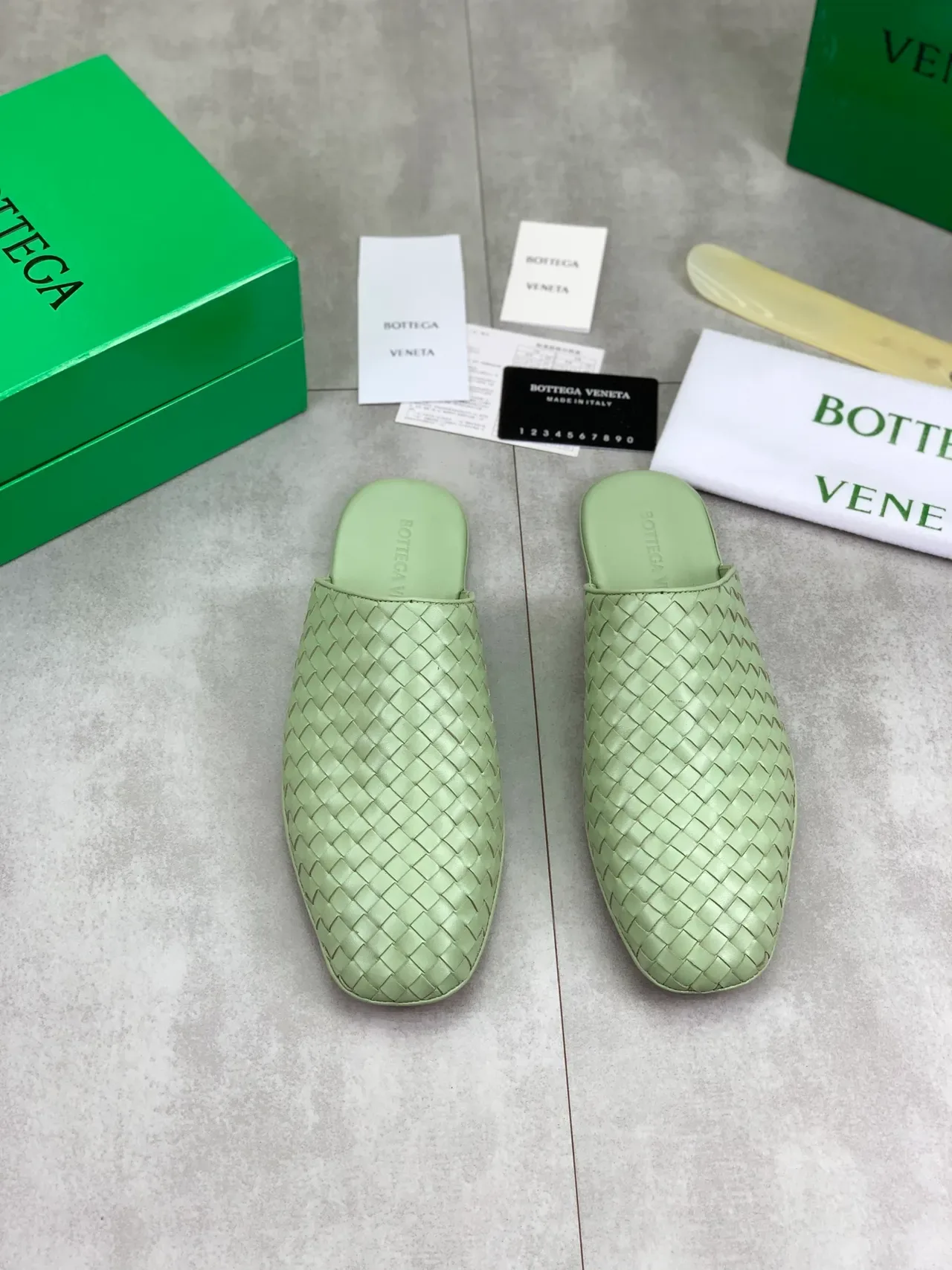 Bottega Veneta Sardine Green Woven Intrecciato Leather Backless Slip-On Casual Shoes 5