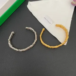 Bottega Veneta Silver Gold Twisted Rope Motif Open Cuff Bracelet