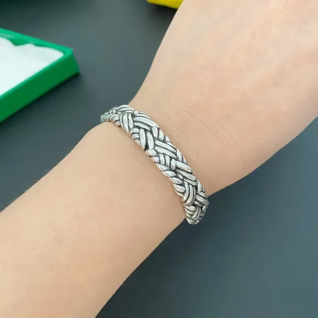 Bottega Veneta Silver Gold Twisted Rope Motif Open Cuff Bracelet 3