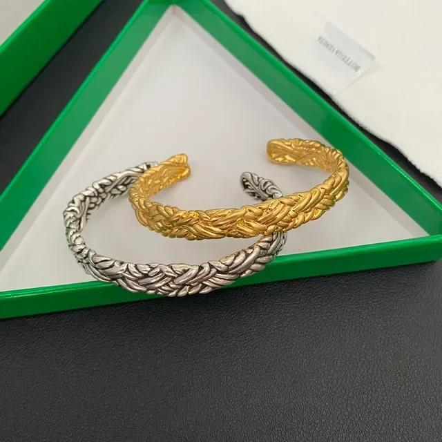 Bottega Veneta Silver Gold Twisted Rope Motif Open Cuff Bracelet 9