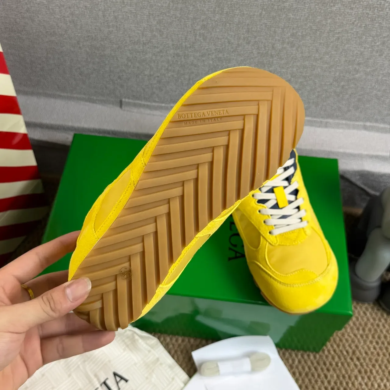 Bottega Veneta Track Trainer Yellow Navy sneakers lifestyle 2