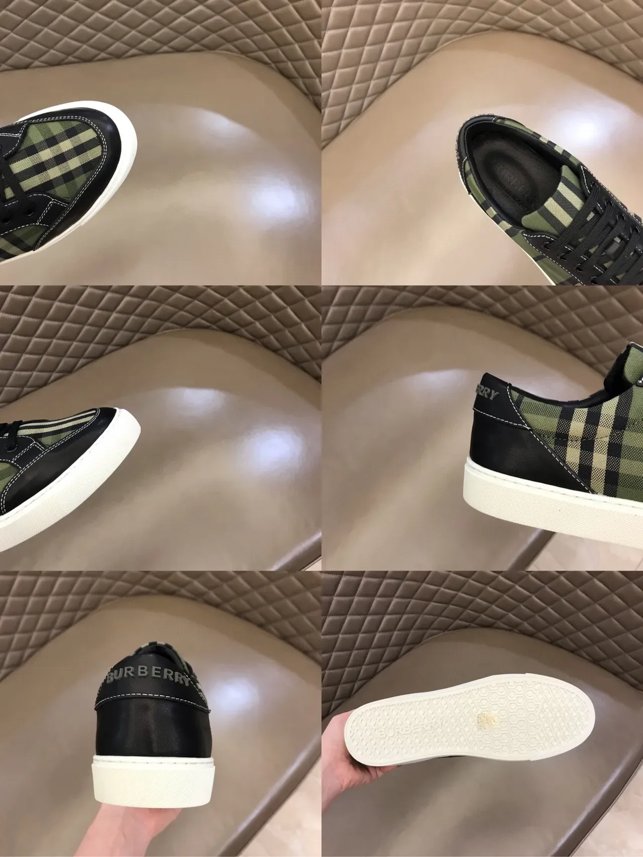 Burberry Sneakers Lifestyle Vert Armée Noir House Check Plaid Superpositions de Cuir Supérieur 2
