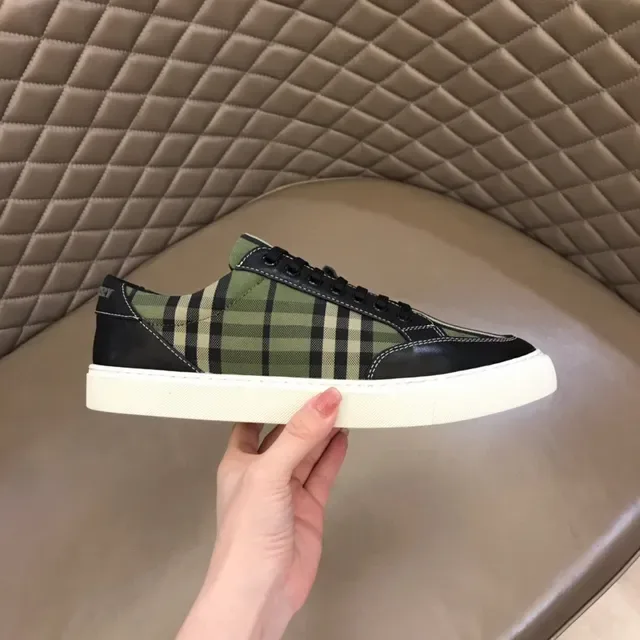 Burberry Sneakers Lifestyle Vert Armée Noir House Check Plaid Superpositions de Cuir Supérieur 4