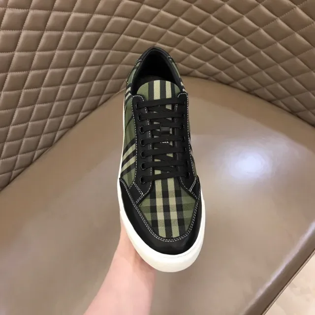 Burberry Sneakers Lifestyle Vert Armée Noir House Check Plaid Superpositions de Cuir Supérieur 5