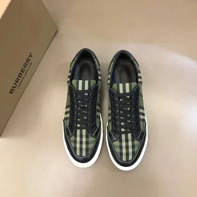 Burberry Sneakers Lifestyle Vert Armée Noir House Check Plaid Superpositions de Cuir Supérieur 8