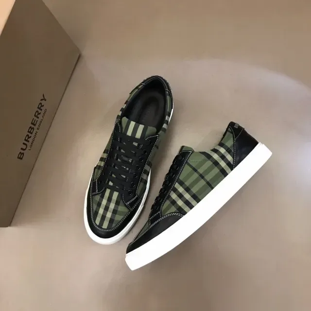 Burberry Sneakers Lifestyle Vert Armée Noir House Check Plaid Superpositions de Cuir Supérieur 9