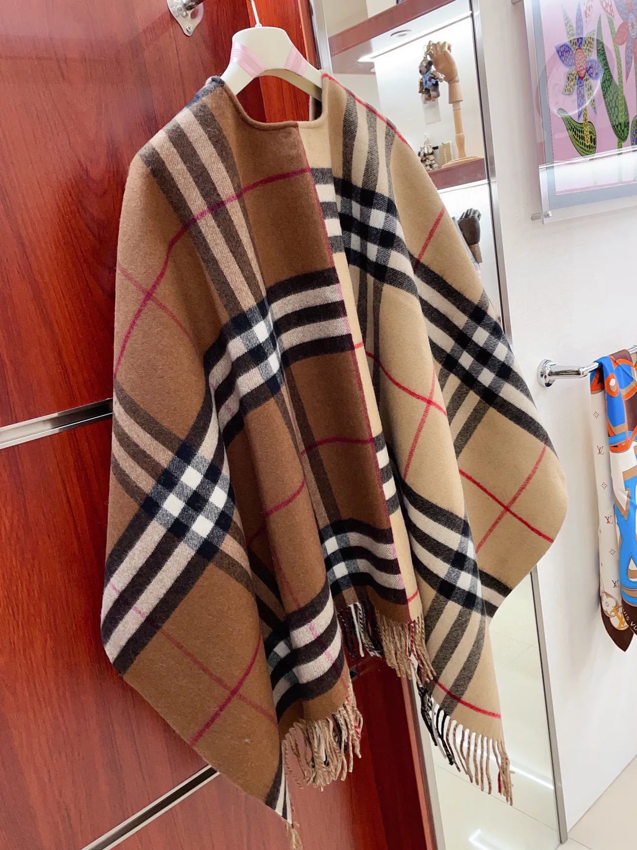 Burberry Beige Noir Nova Check Pattern Ourlet Franges Tordues Écharpe Cachemire 5