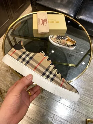 Burberry Bege Preto Nova Check Plaid Superior Navy Cadarços planos Tênis lifestyle 2