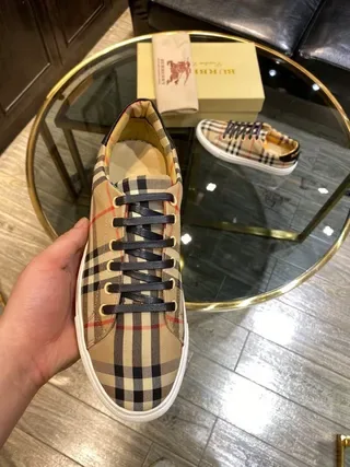 Burberry Bege Preto Nova Check Plaid Superior Navy Cadarços planos Tênis lifestyle 3