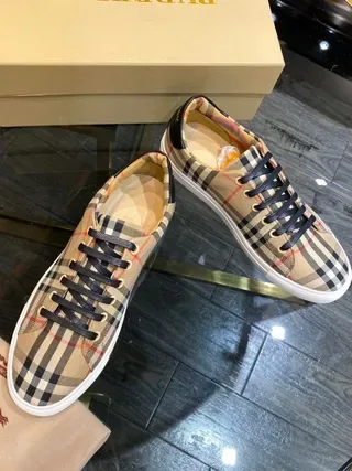 Burberry Bege Preto Nova Check Plaid Superior Navy Cadarços planos Tênis lifestyle 4