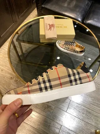 Burberry Bege Preto Nova Check Plaid Superior Navy Cadarços planos Tênis lifestyle 6