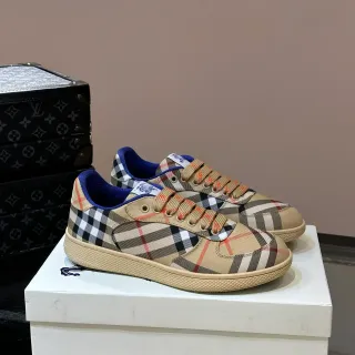 Burberry Beige Blue House Check Canvas Upper Contrast Lining Lifestyle Sneakers
