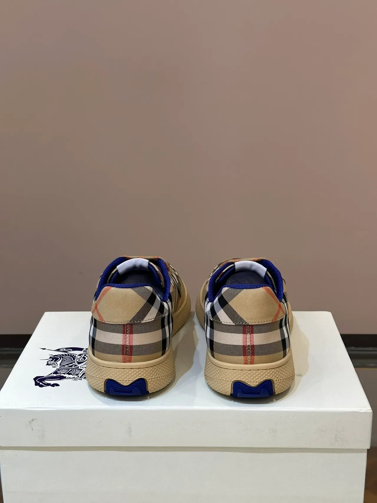 Burberry Beige Blue House Check Canvas Upper Contrast Lining Lifestyle Sneakers 4
