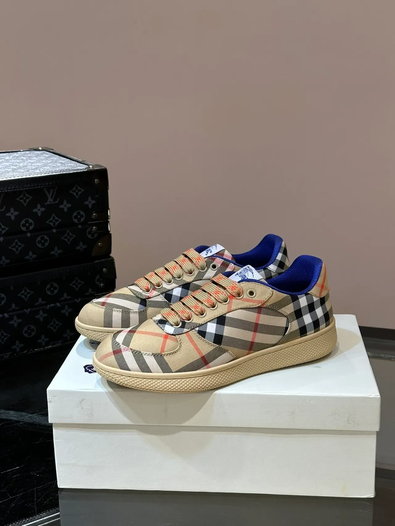 Burberry Beige Blue House Check Canvas Upper Contrast Lining Lifestyle Sneakers 5