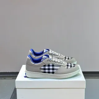Burberry Beige Blue Low-Top Leather Upper Lifestyle Sneakers