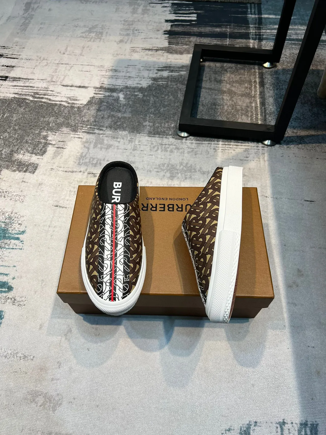 Burberry beige brun monogrammé toile sans dos slip-on chaussures casual 4