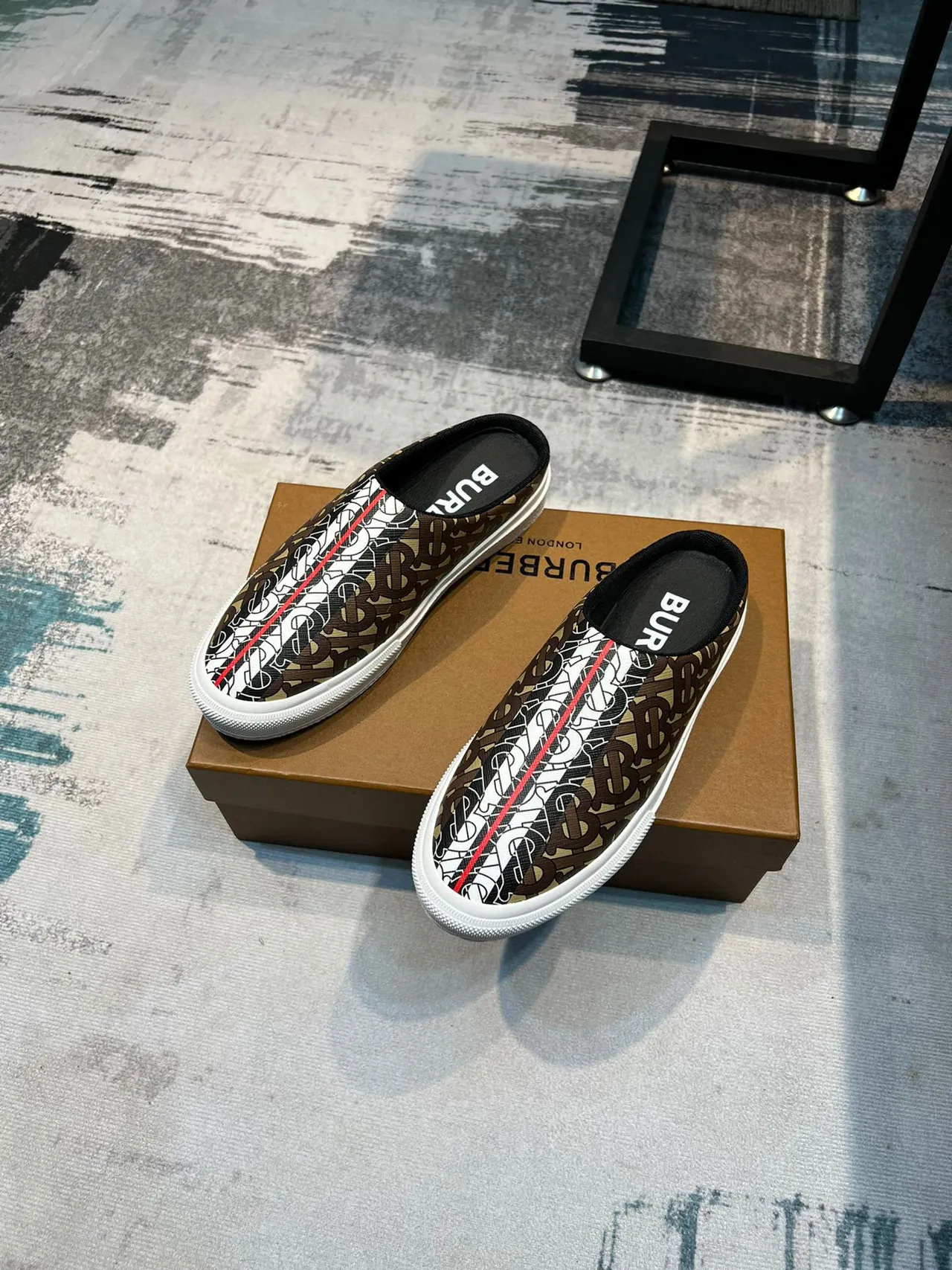 Burberry beige brun monogrammé toile sans dos slip-on chaussures casual 5