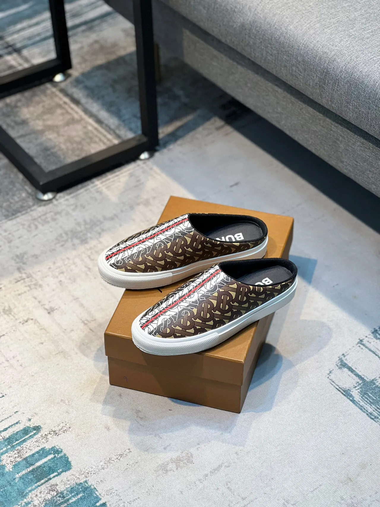 Burberry beige brun monogrammé toile sans dos slip-on chaussures casual 6