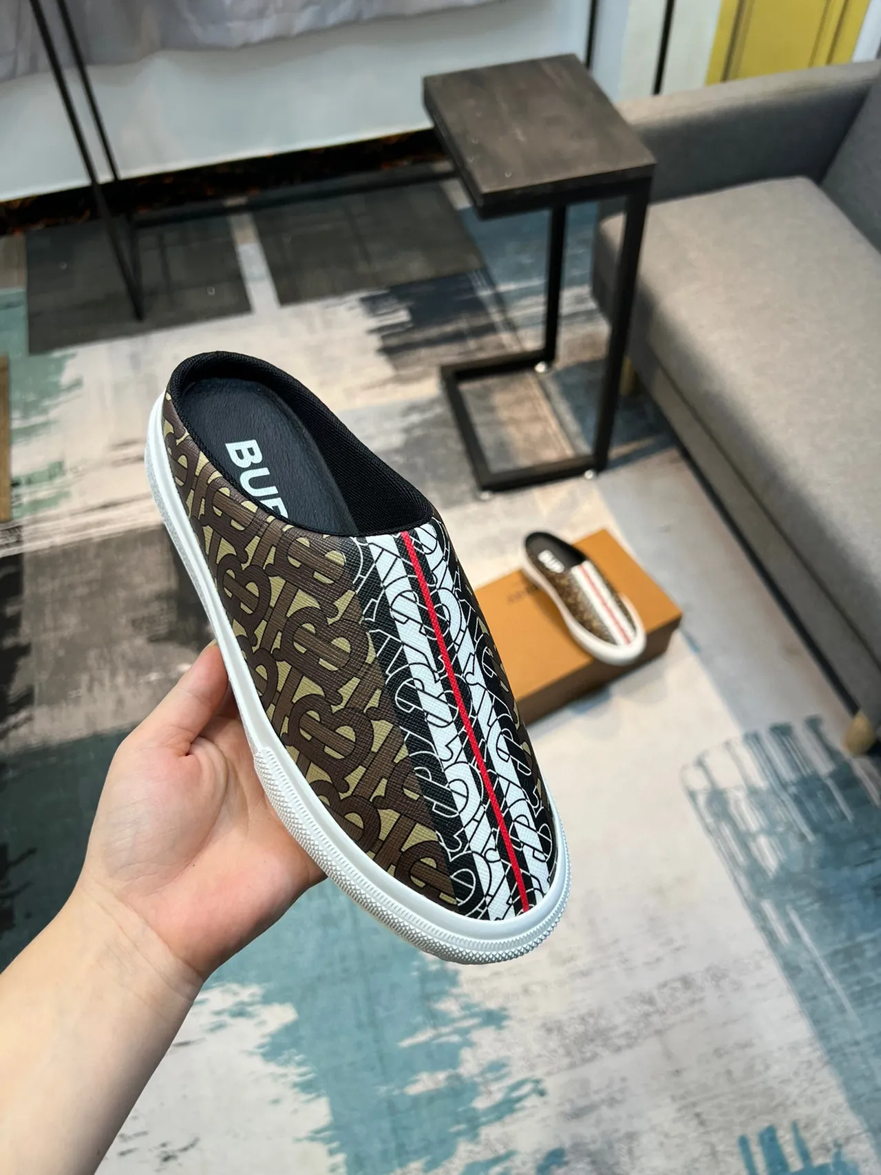 Burberry beige brun monogrammé toile sans dos slip-on chaussures casual 7