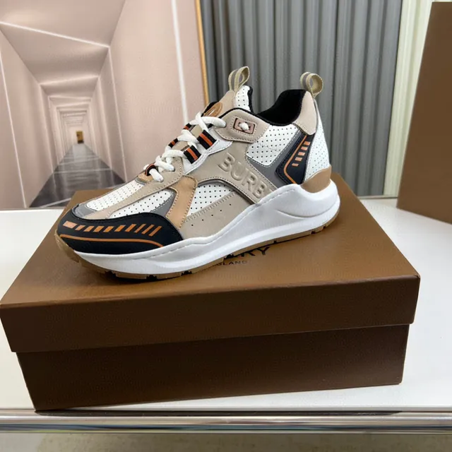 Burberry Beige Multicolor Sole Perforated Mesh Panels Chunky Sneakers 1