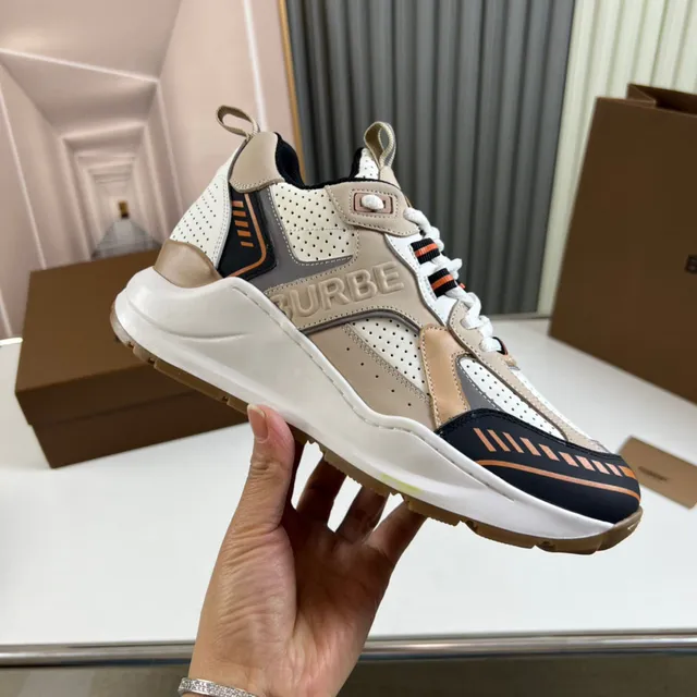 Burberry Beige Multicolor Sole Perforated Mesh Panels Chunky Sneakers 4