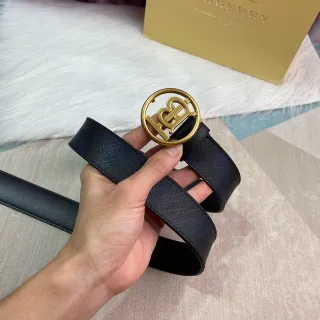 Burberry Black Gold Monogram Buckle Textured Leather Belt
