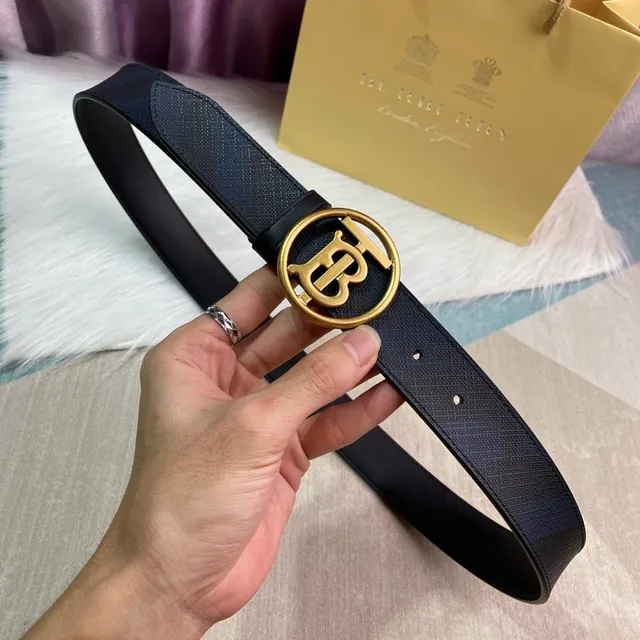 Burberry কালো সোনা মোনোগ্রাম বাকল টেক্সচার্ড লেদার বেল্ট 3