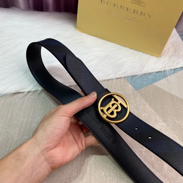 Burberry কালো সোনা মোনোগ্রাম বাকল টেক্সচার্ড লেদার বেল্ট 4