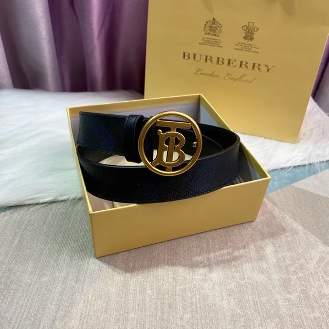 Burberry কালো সোনা মোনোগ্রাম বাকল টেক্সচার্ড লেদার বেল্ট 8