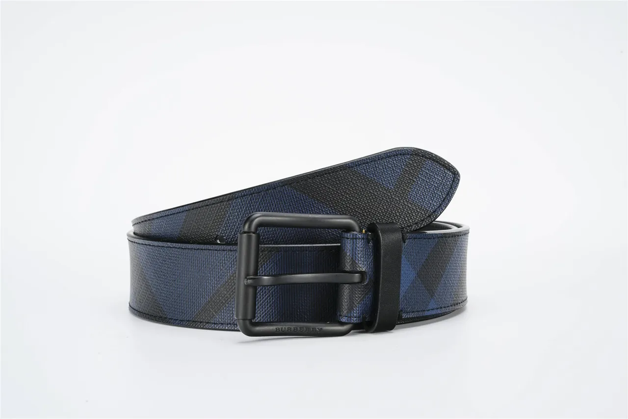 Burberry Check Pattern Blue and Black Leather Belt 4