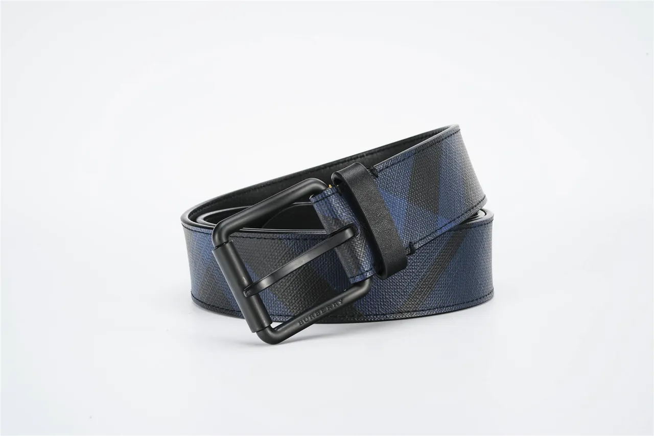 Burberry Check Pattern Blue and Black Leather Belt 5