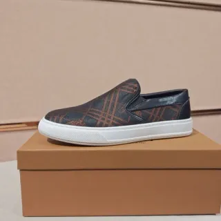 Burberry Check Slip-On Sneakers Navy Brown White Lifestyle Sneakers