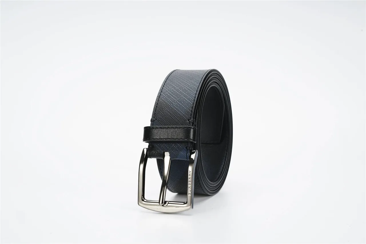 Burberry Diagonal Check Navy and Black Leather Belt 6