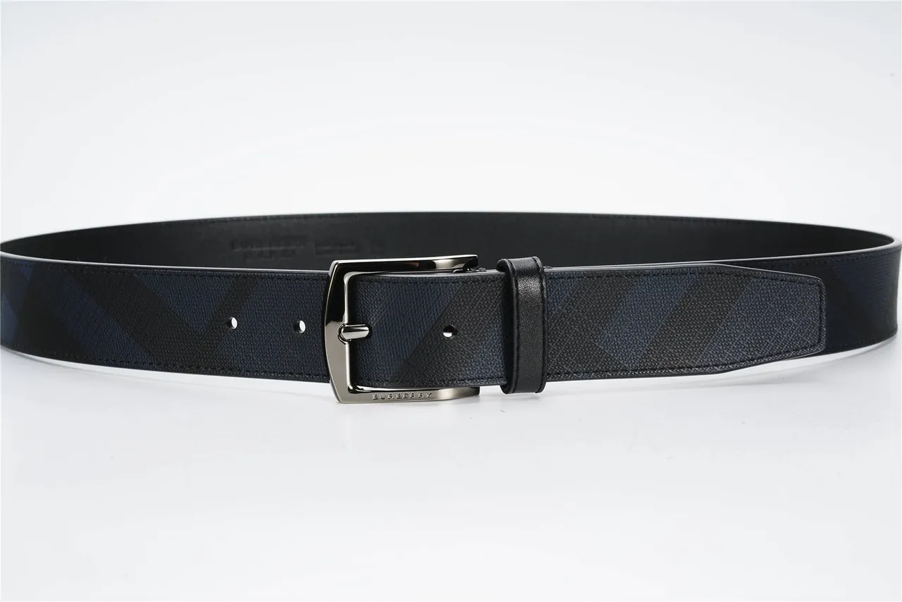Burberry Diagonal Check Navy and Black Leather Belt 8