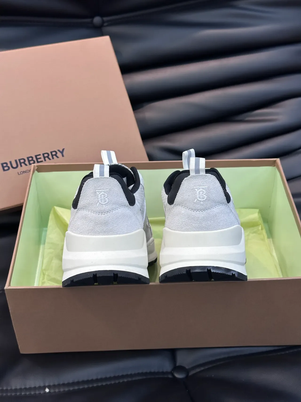 Burberry Gray Black Sole Mesh And Suede Overlay Chunky Sneakers 3