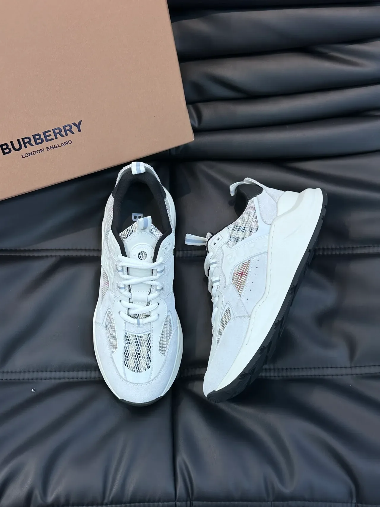 Burberry Gray Black Sole Mesh And Suede Overlay Chunky Sneakers 4