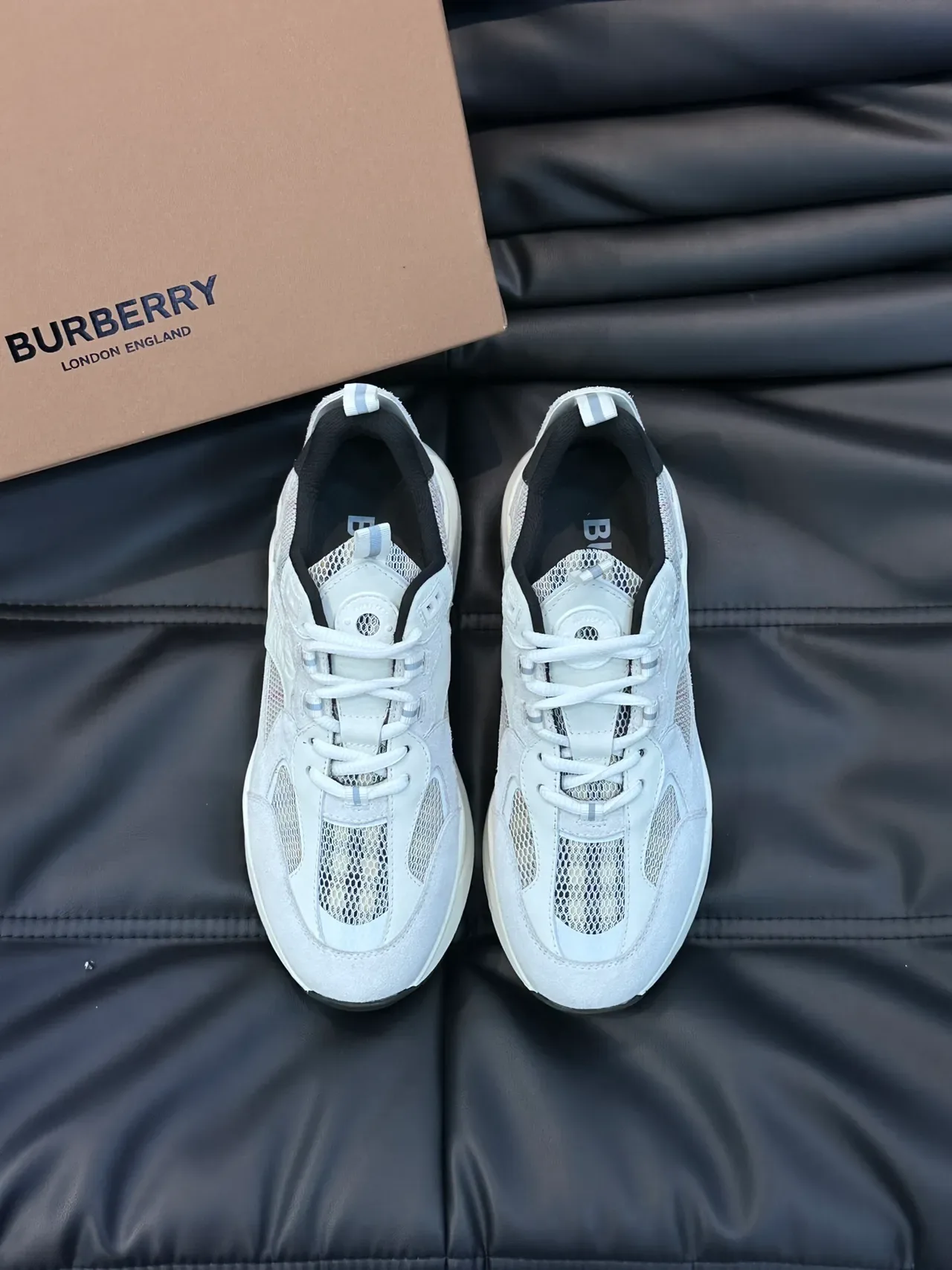 Burberry Gray Black Sole Mesh And Suede Overlay Chunky Sneakers 5
