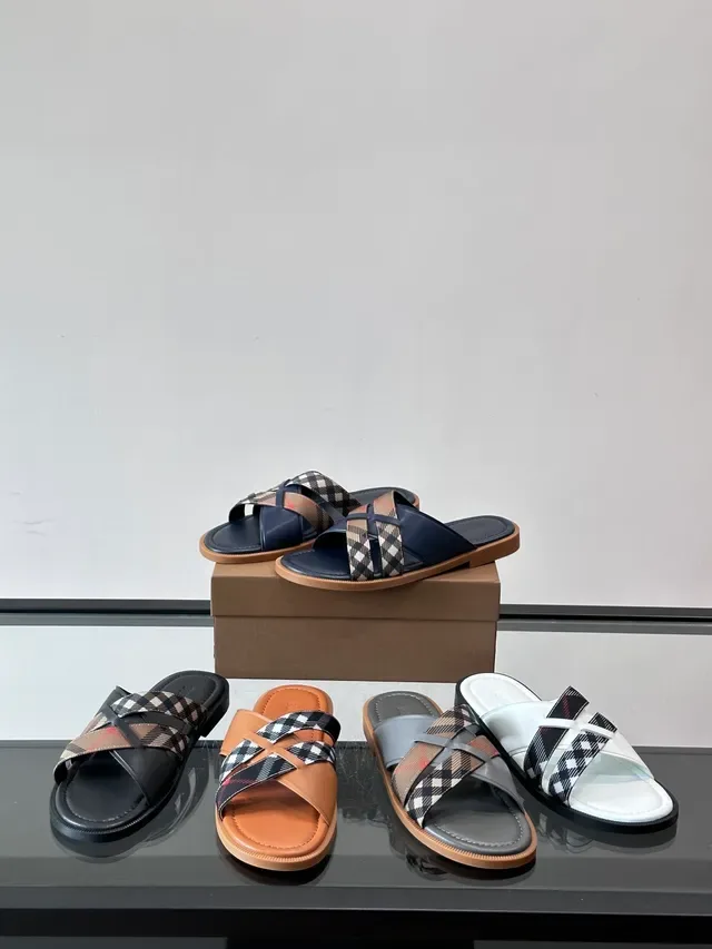 Burberry House Check Slide Multicolor Crisscross Strap Pattern Slippers 1