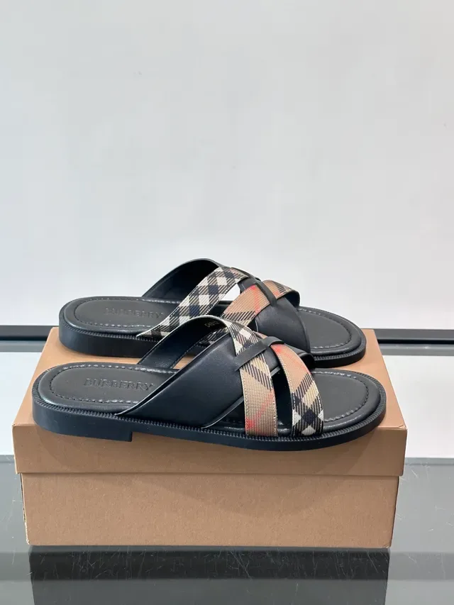 Burberry House Check Slide Multicolor Crisscross Strap Pattern Slippers 12