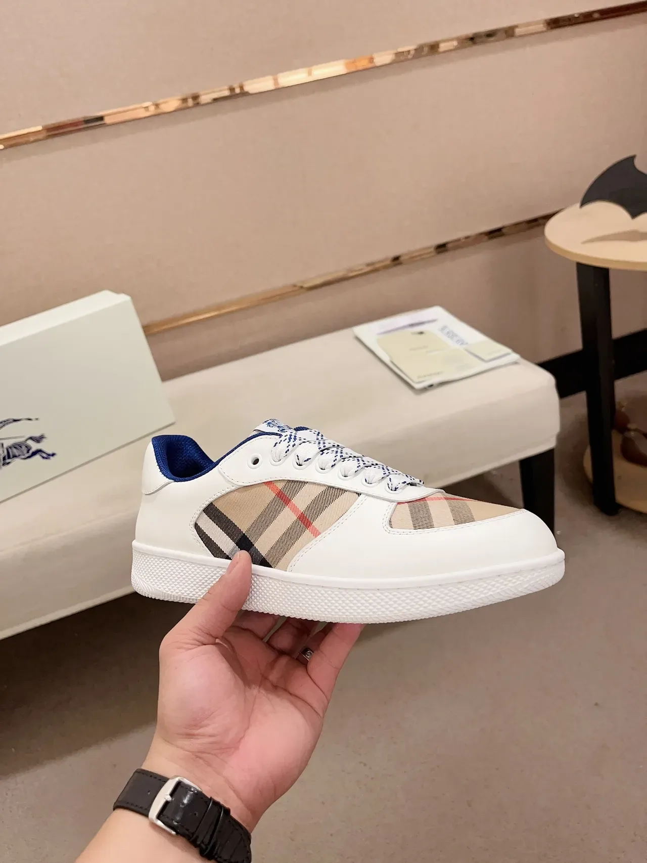 Burberry House Check White and Navy Lifestyle Sneakers 4