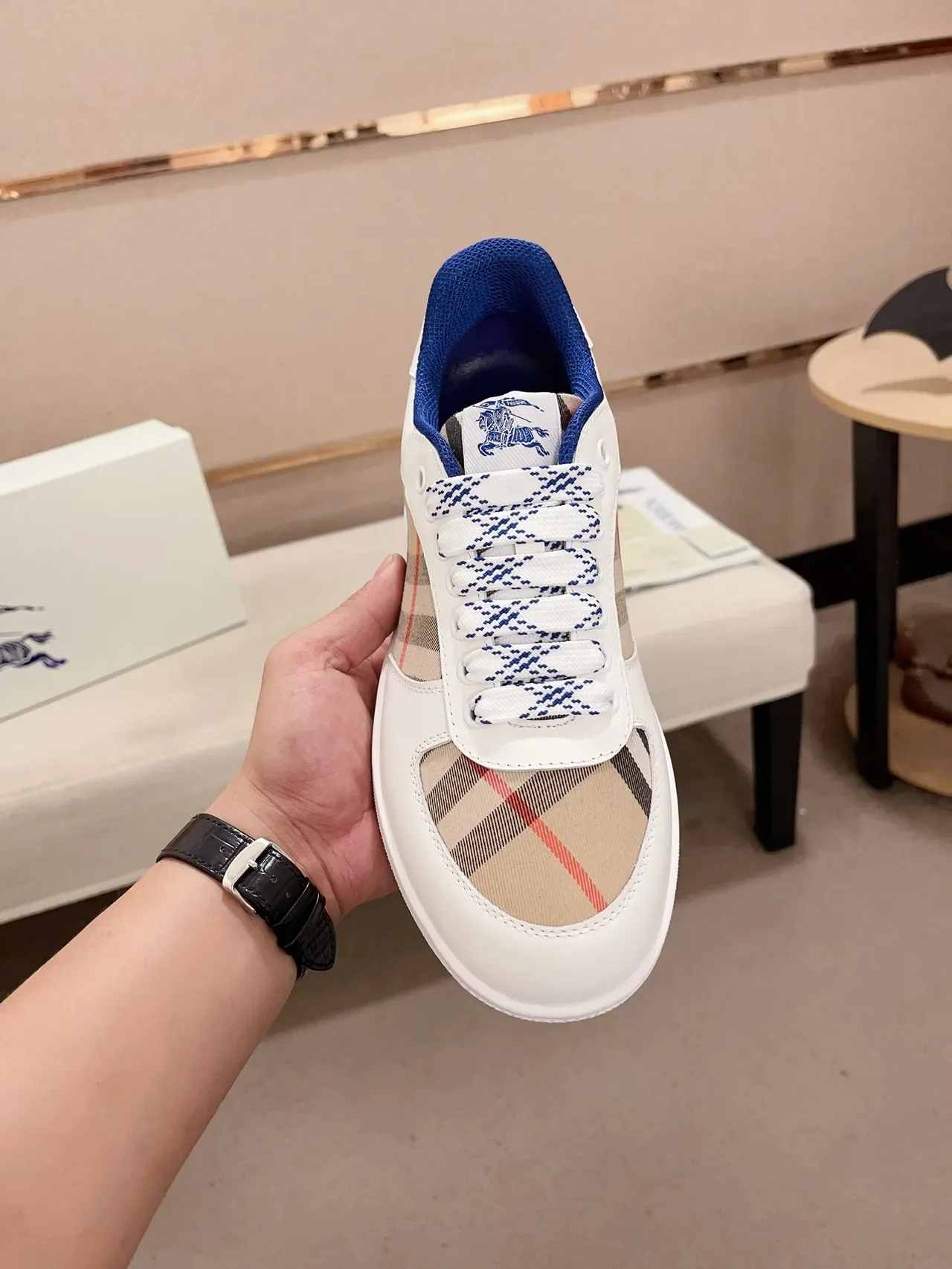 Burberry House Check White and Navy Lifestyle Sneakers 5