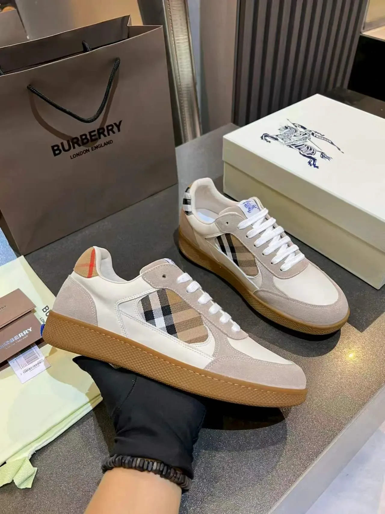 Burberry Knight Beige Check Lifestyle Sneakers 4