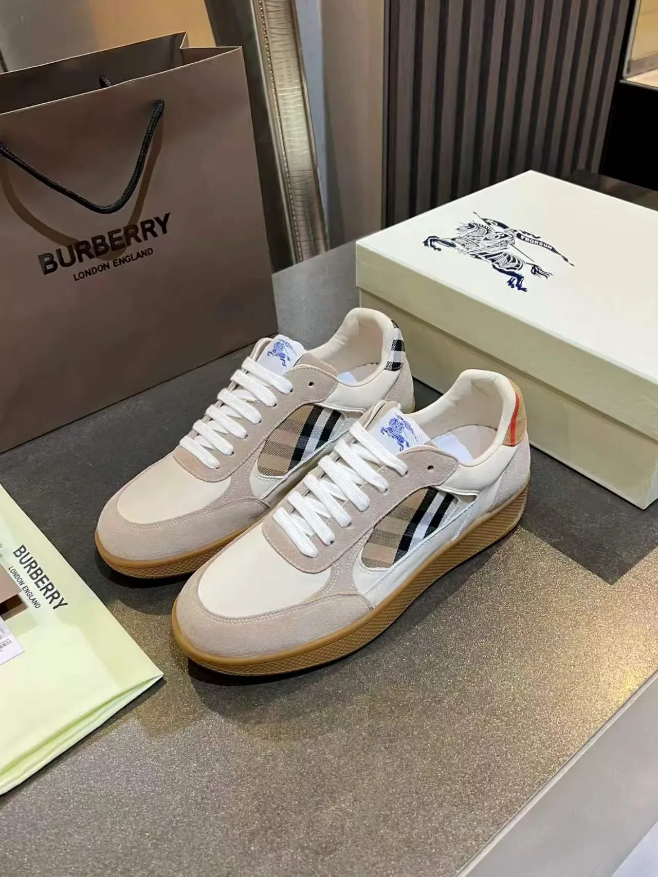 Burberry Knight Beige Check Lifestyle Sneakers 5