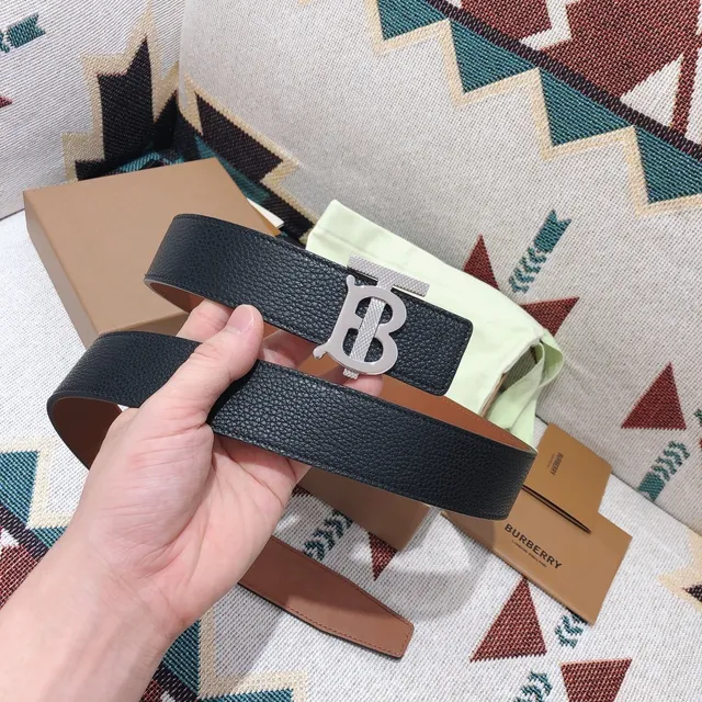 Burberry Knight Belt Black Pebbled Leather Silver-Tone Buckle Leather Belt 4