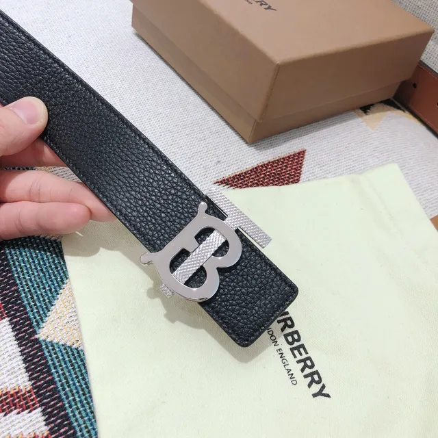 Burberry Knight Belt Black Pebbled Leather Silver-Tone Buckle Leather Belt 6